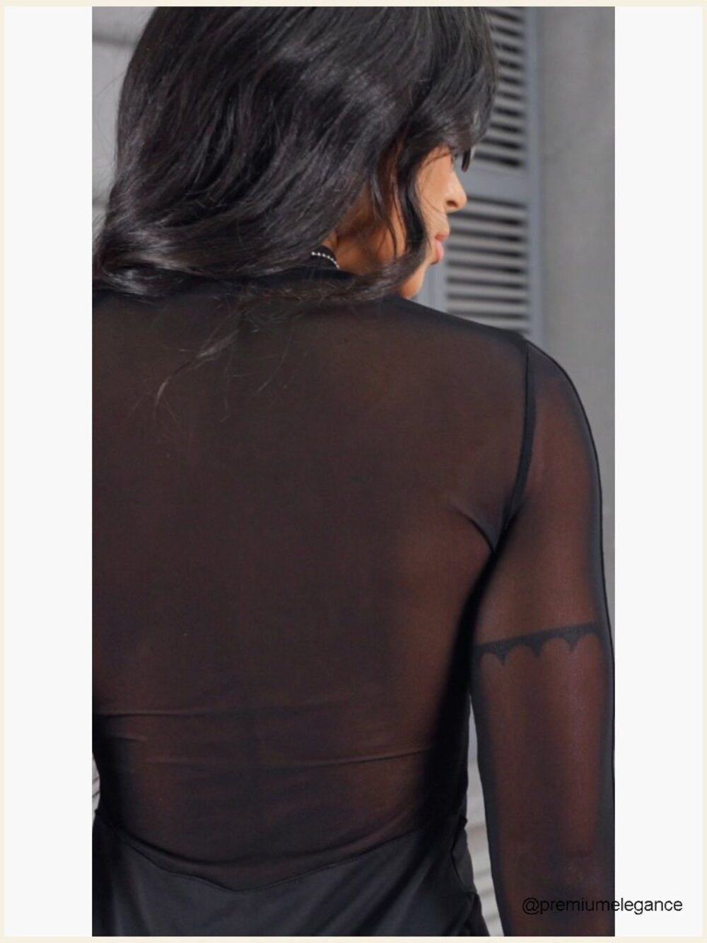 Sheer Mesh Long Sleeve Mock Neck Bodycon Mini Dress Night Out - Picture 6 of 7